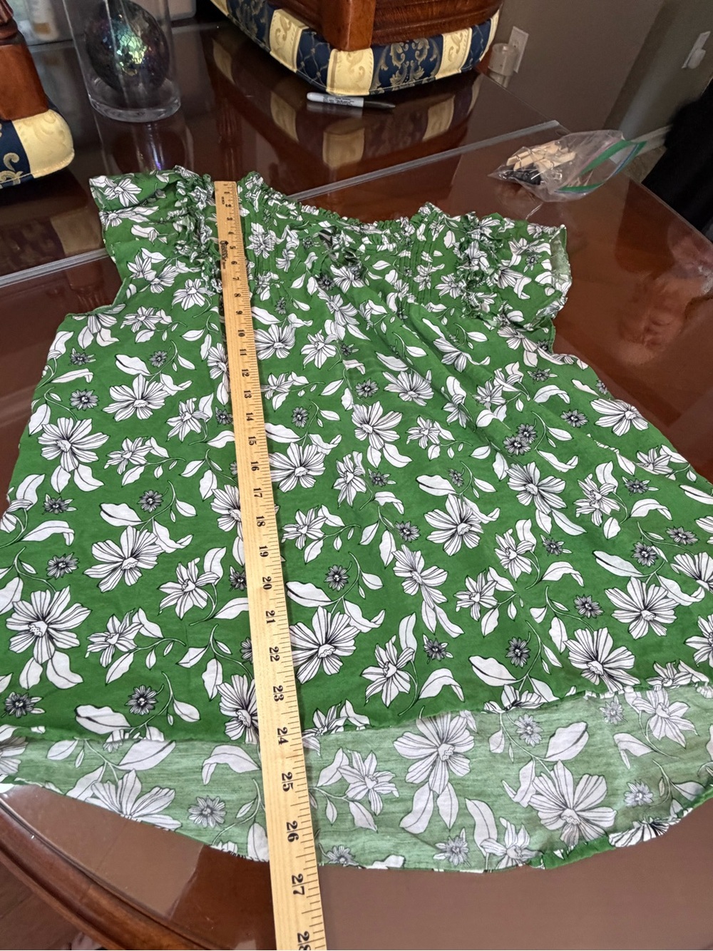 Sonoma Green Floral Ruffle-Trim Tie-Neck Blouse - Picture 6 of 8